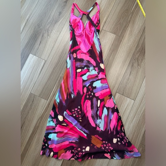 Pink Purple Colorful Abstract Embellished Gown Maxi Prom Dress - Picture 7 of 16